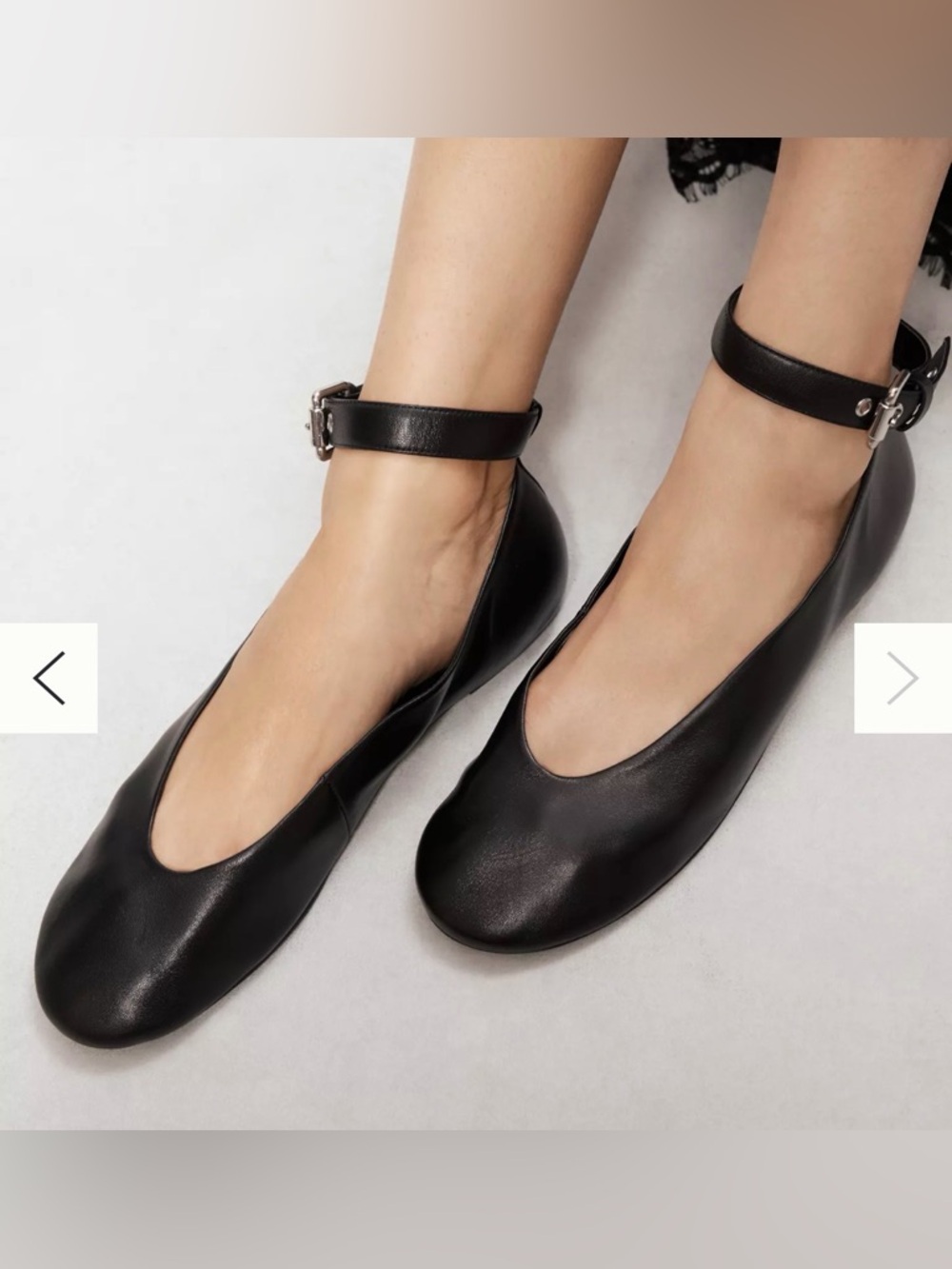 Anthropologie Black Ankle-Strap Leather Ballet Flats